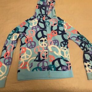 Old Navy Kids Hoodie with Peace Sign Pattern - Blue and Pink